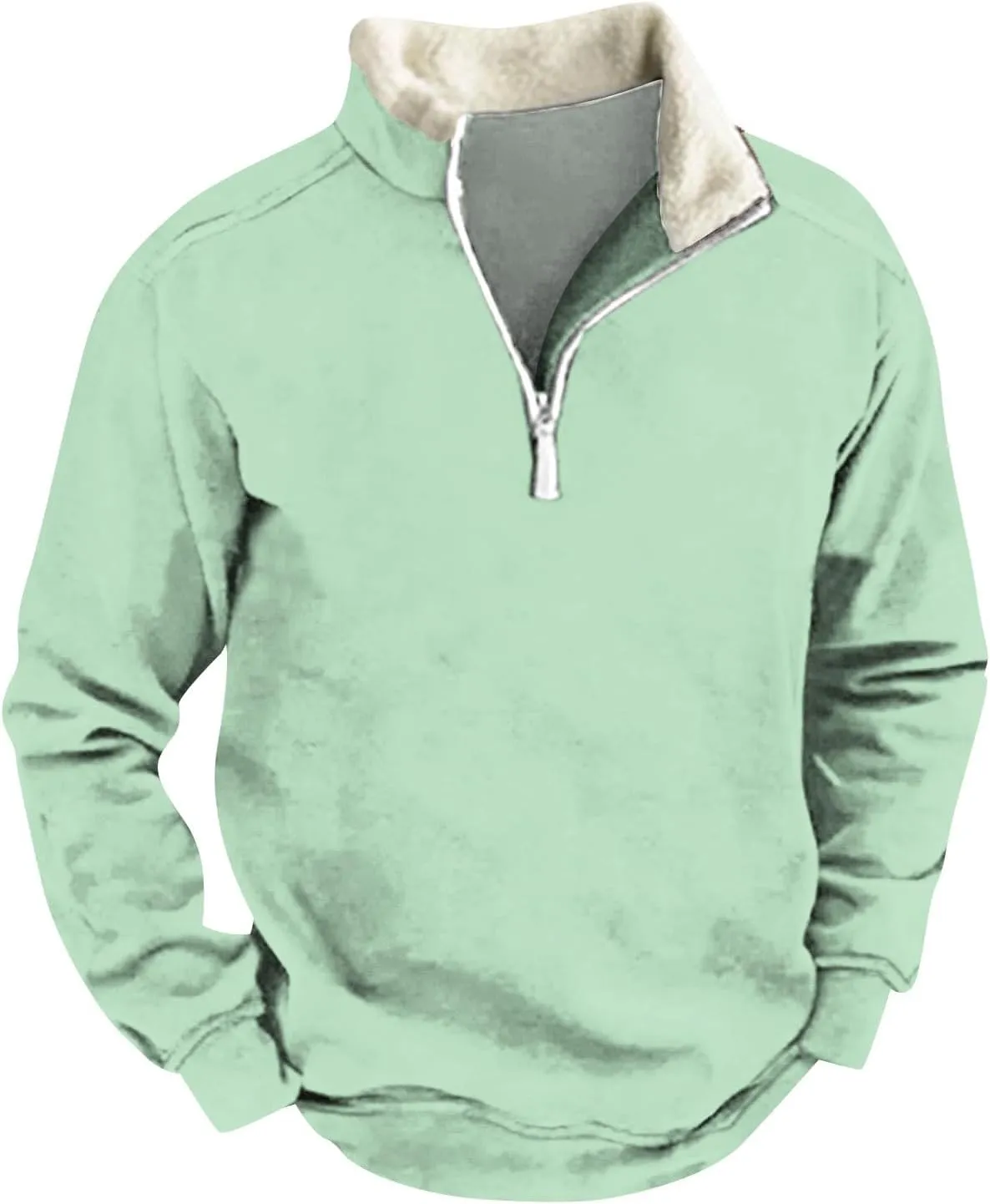 1/4 Zip Pullover Mens,Light Sherpa Fleece Lined Sweatshirt Vintage Pullover Tops With Elbow Patches Fall Shirts