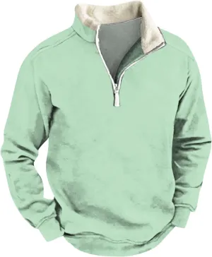1/4 Zip Pullover Mens,Light Sherpa Fleece Lined Sweatshirt Vintage Pullover Tops With Elbow Patches Fall Shirts