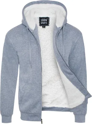 1826 Men's Ultra Soft Sherpa Lined Hoodie - Full Zip Fleece Lining Winter Sweatshirts