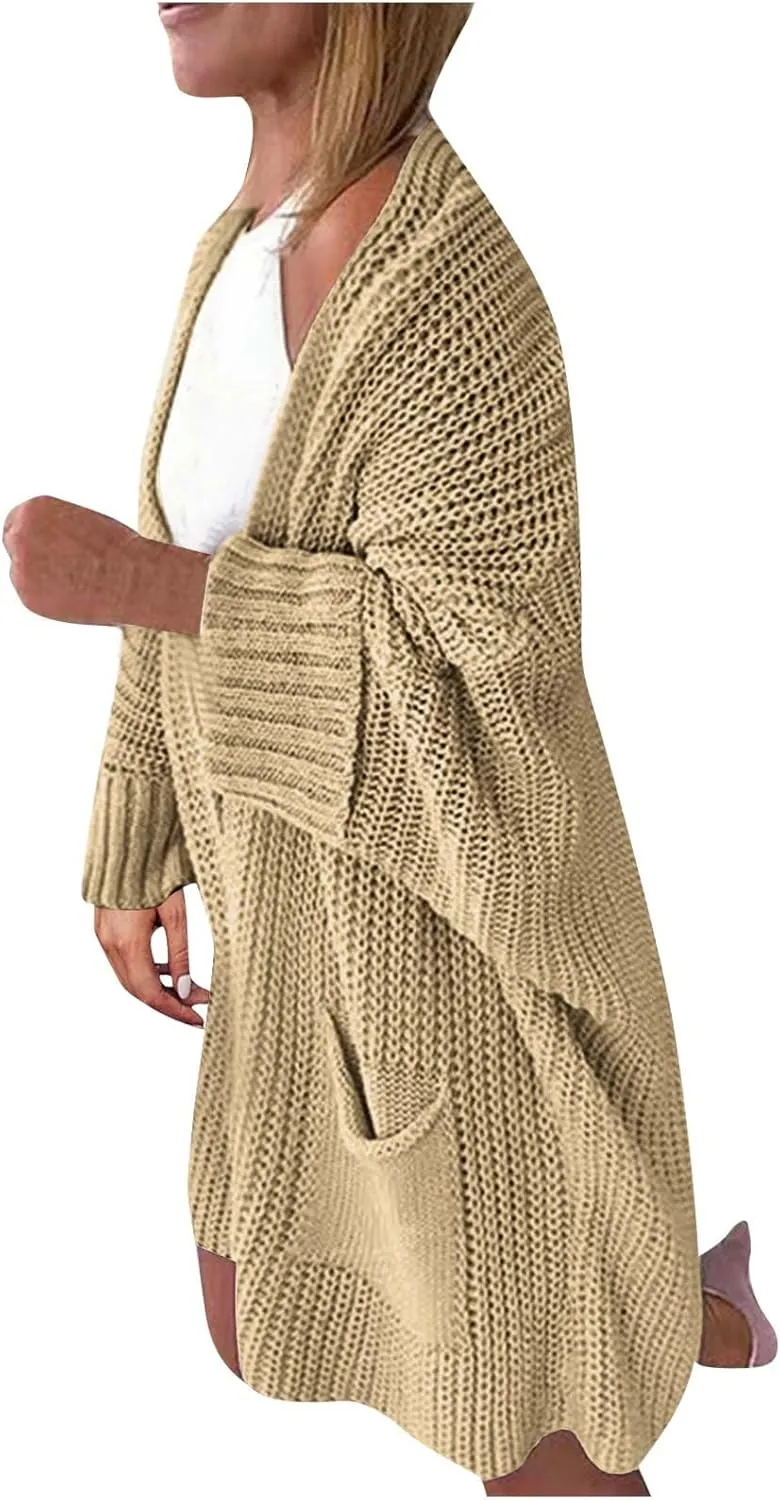 2023 Fall Casual Cardigan Sweaters for Women Long Sleeve Full Zipper Oversized Chunky Knit Cardigans Jacket Coat
