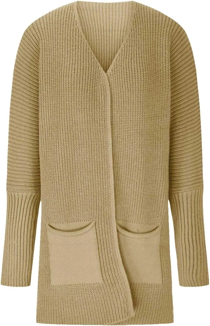 2023 Fall Casual Cardigan Sweaters for Women Long Sleeve Full Zipper Oversized Chunky Knit Cardigans Jacket Coat