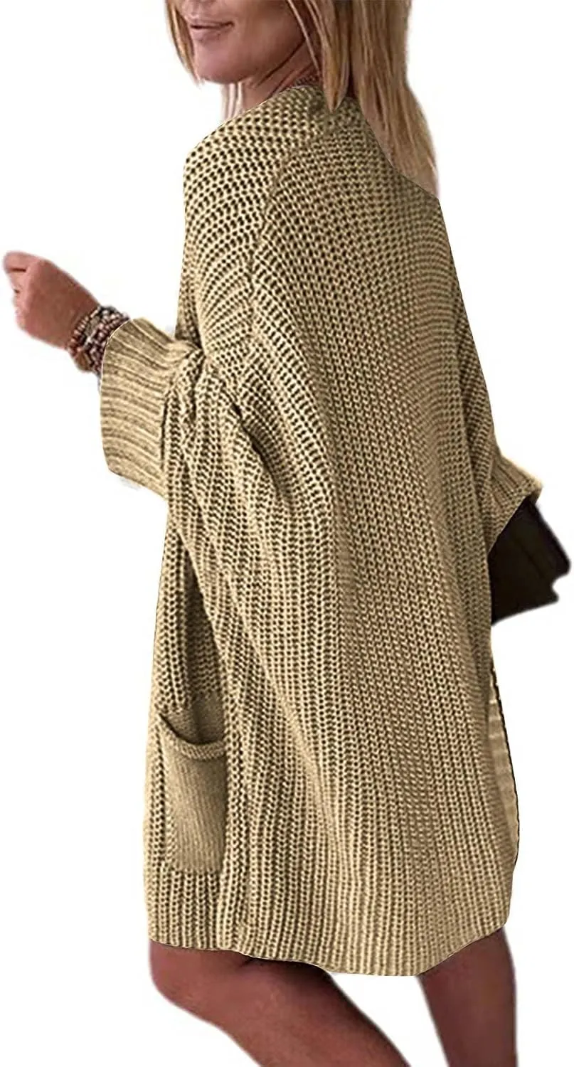 2023 Fall Casual Cardigan Sweaters for Women Long Sleeve Full Zipper Oversized Chunky Knit Cardigans Jacket Coat