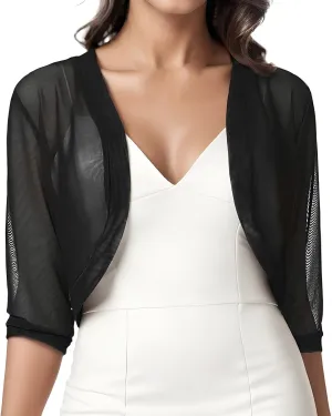 2023 Womens Sweater Cropped Cardigan 3/4 Sleeve Shrugs for Dresses Tops Fall Lightweight Soft Cardigans Capes Bolero Shrug