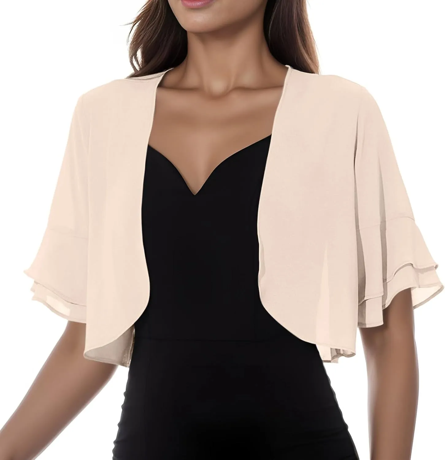 2023 Womens Sweater Cropped Cardigan 3/4 Sleeve Shrugs for Dresses Tops Fall Lightweight Soft Cardigans Capes Bolero Shrug
