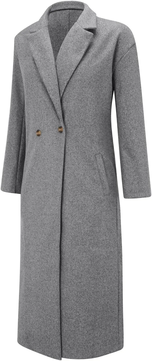 2024 Women's Winter Wool Blend Coat Oversized Double Breasted Long Trench Overcoat Long Sleeve Notch Lapel Coat