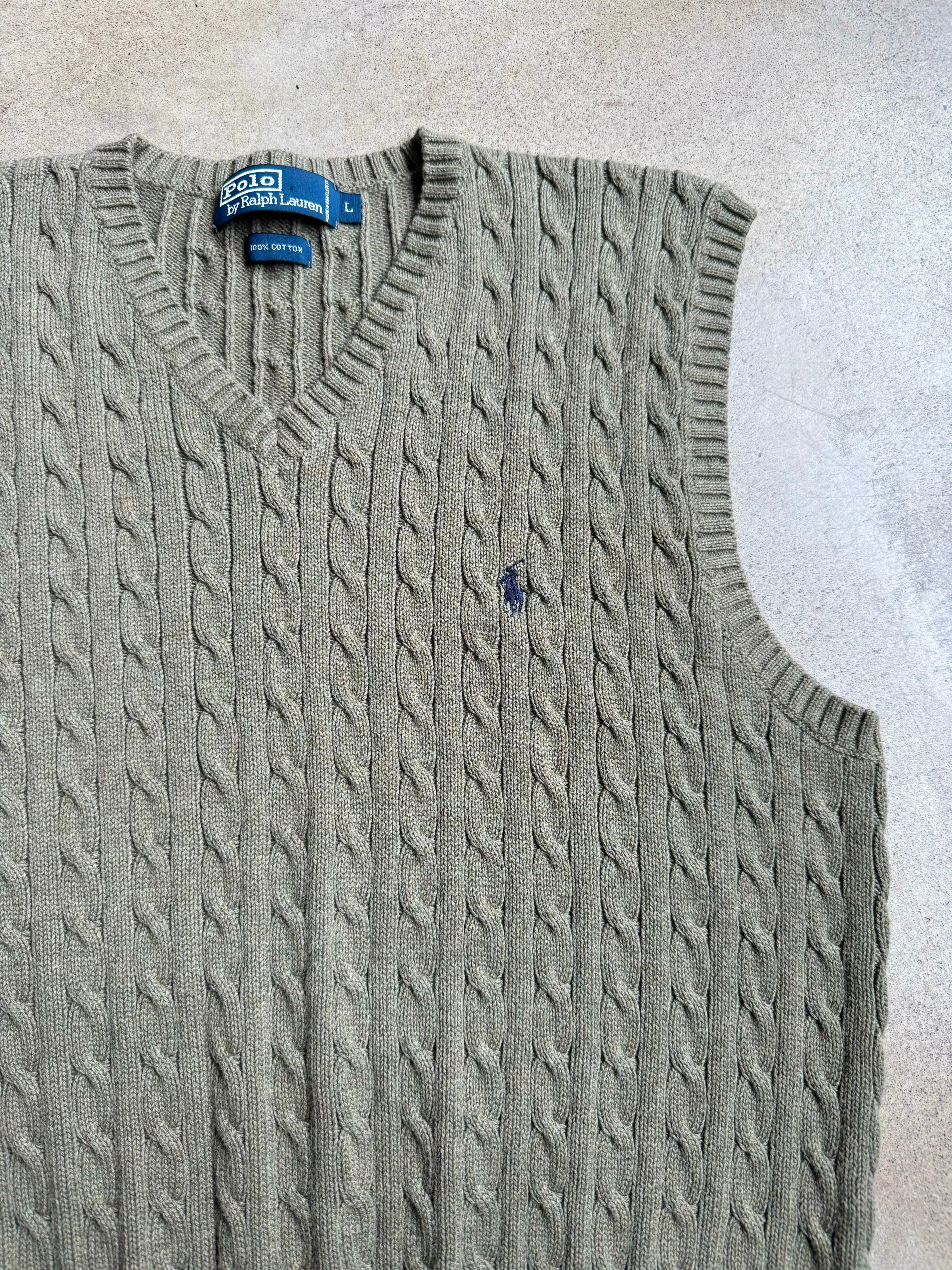90s Vintage Polo Ralph Lauren Cotton Cable Knit Sweater Vest (L)