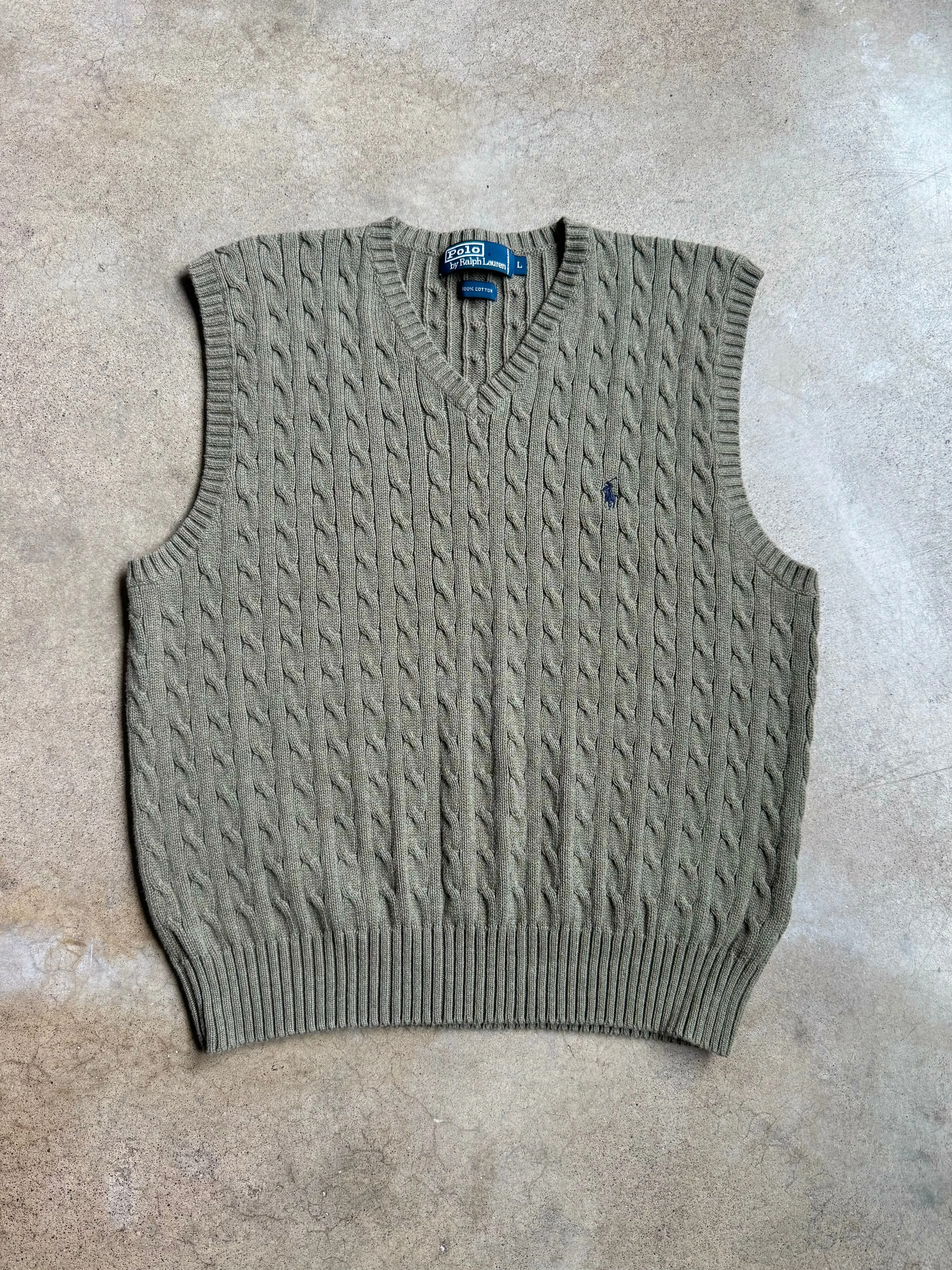 90s Vintage Polo Ralph Lauren Cotton Cable Knit Sweater Vest (L)