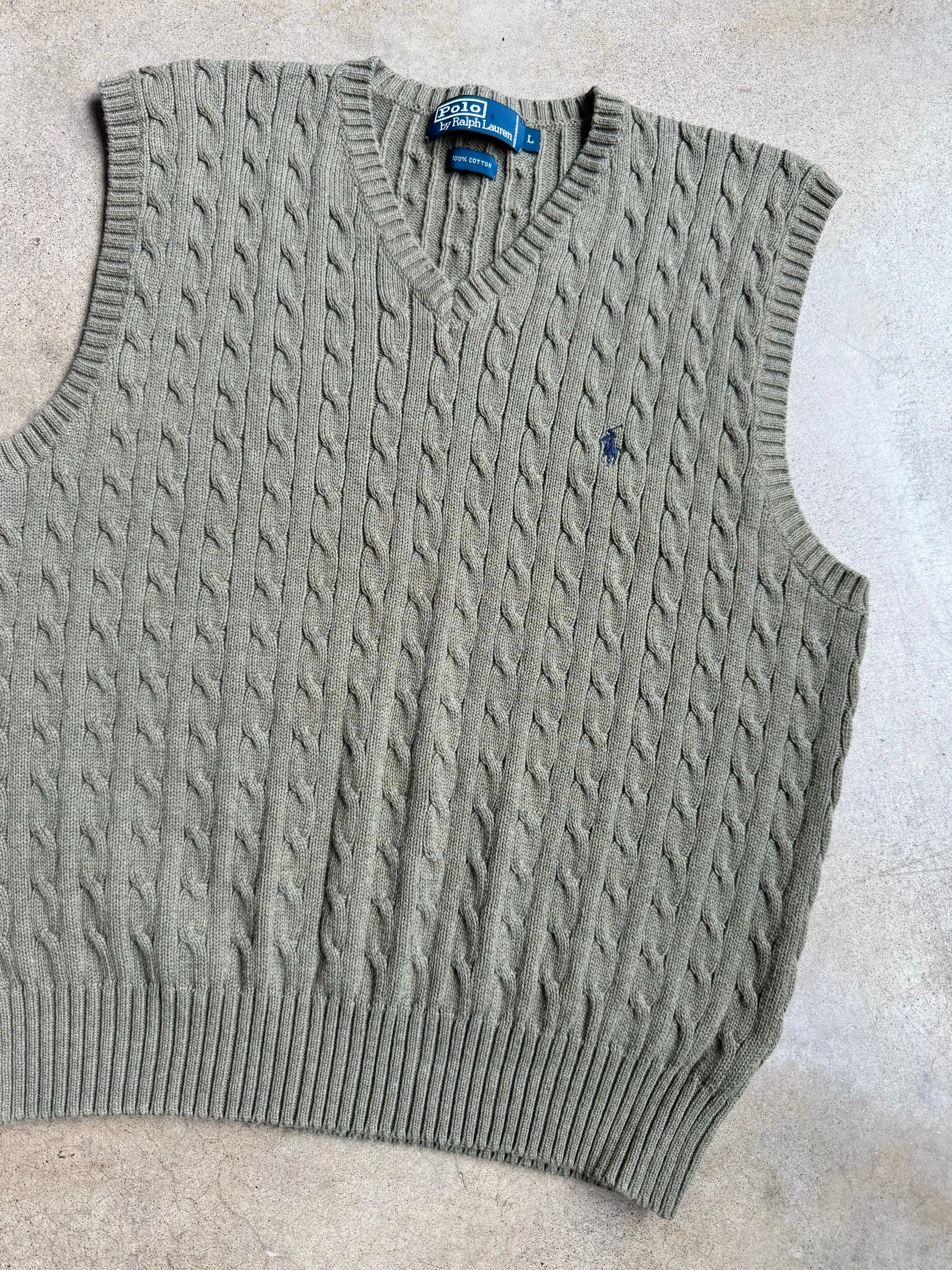 90s Vintage Polo Ralph Lauren Cotton Cable Knit Sweater Vest (L)
