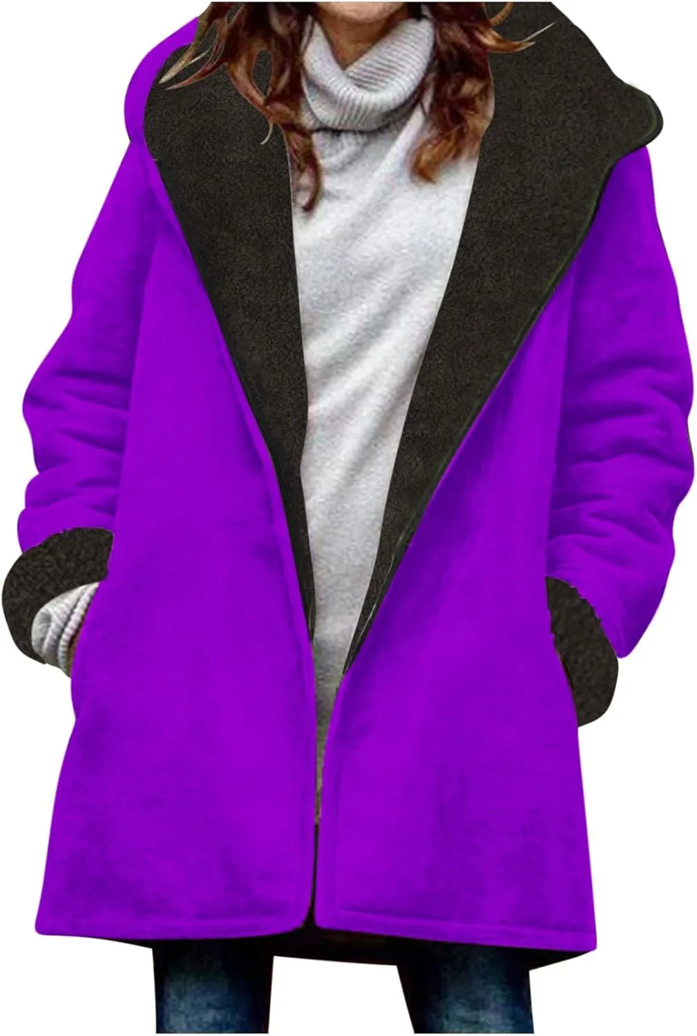 Anjikang Zip Up Fleece Jackets Women Winter Warm Sherpa Lined Hooded Coats Cozy Fuzzy Heavyweight Outwear Jacket with Pockets