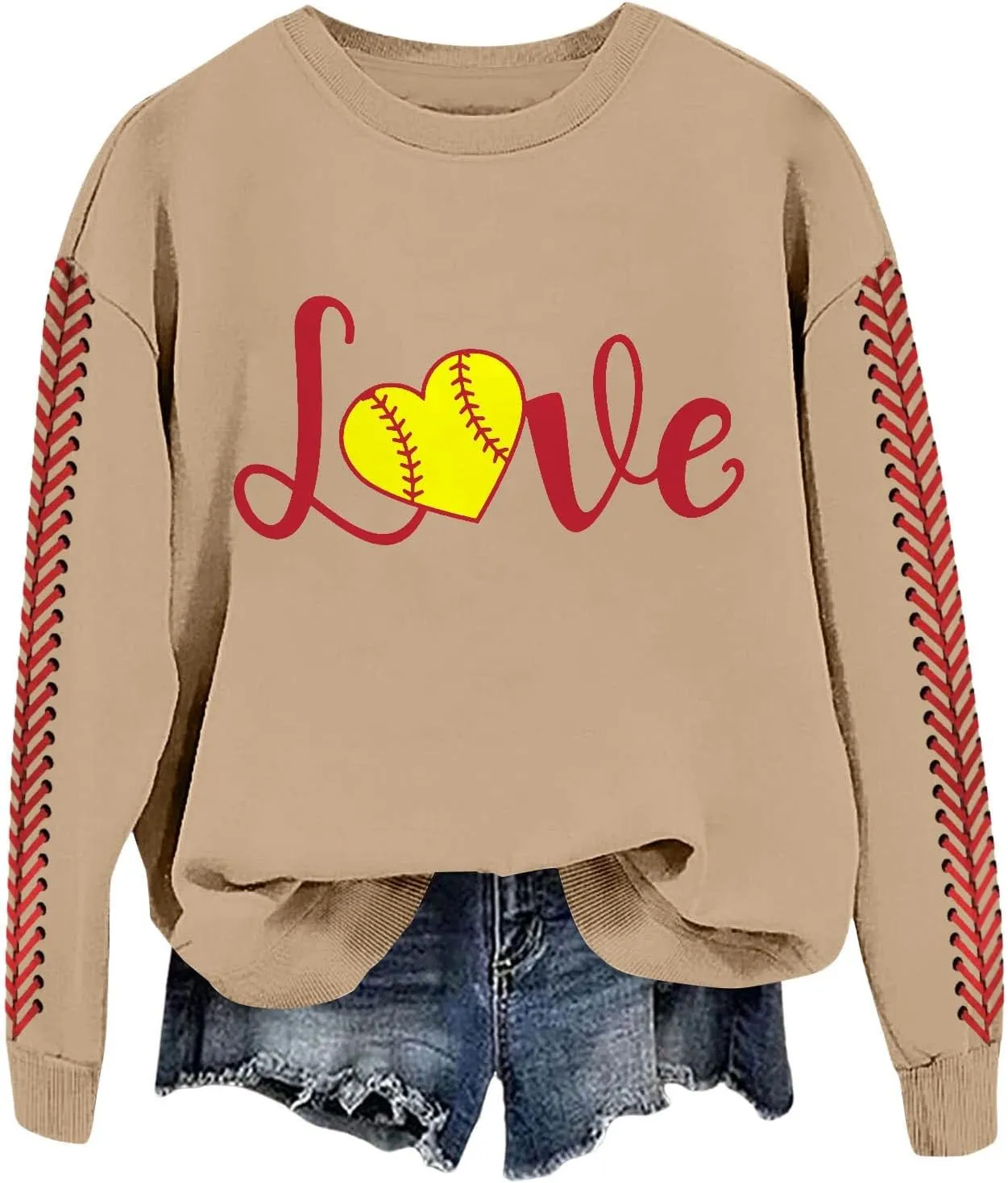 Baseball Sweatshirt for Womens 2025 Long Sleeves Round Neck Pullover Baseball Letter Print Blouses Fall Workout Tops
