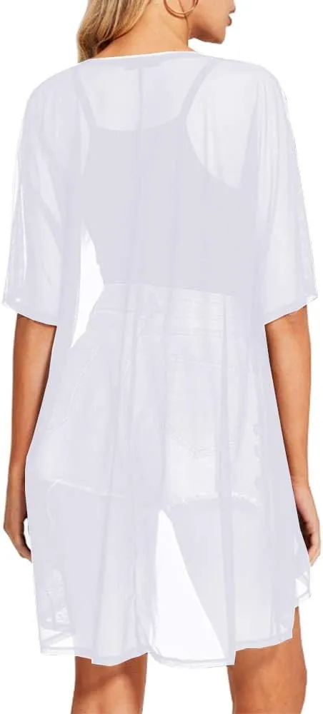 BelleLovin Sheer Cardigans for Women Half Sleeve Open Front Mesh Kimono Coverups