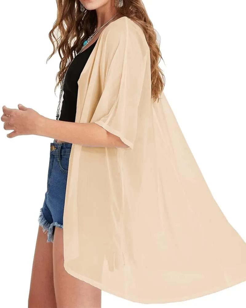 BelleLovin Sheer Cardigans for Women Half Sleeve Open Front Mesh Kimono Coverups