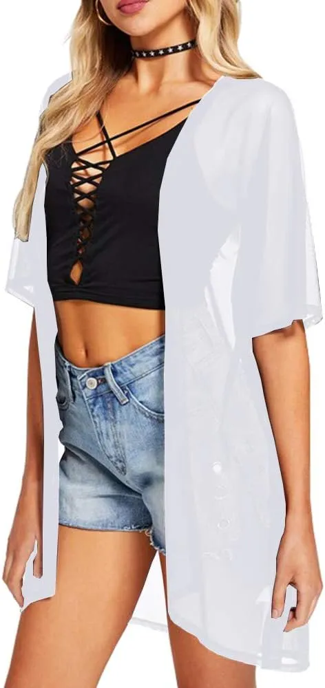 BelleLovin Sheer Cardigans for Women Half Sleeve Open Front Mesh Kimono Coverups