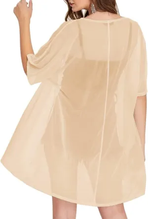 BelleLovin Sheer Cardigans for Women Half Sleeve Open Front Mesh Kimono Coverups