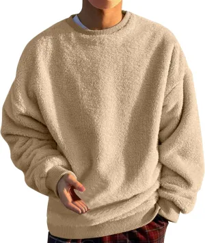 BIFUTON Sweaters for Men, Men's Crewneck Sweater Soft Casual Sweaters for Men Solid Color Classic Pullover Fleece Sweatshirts