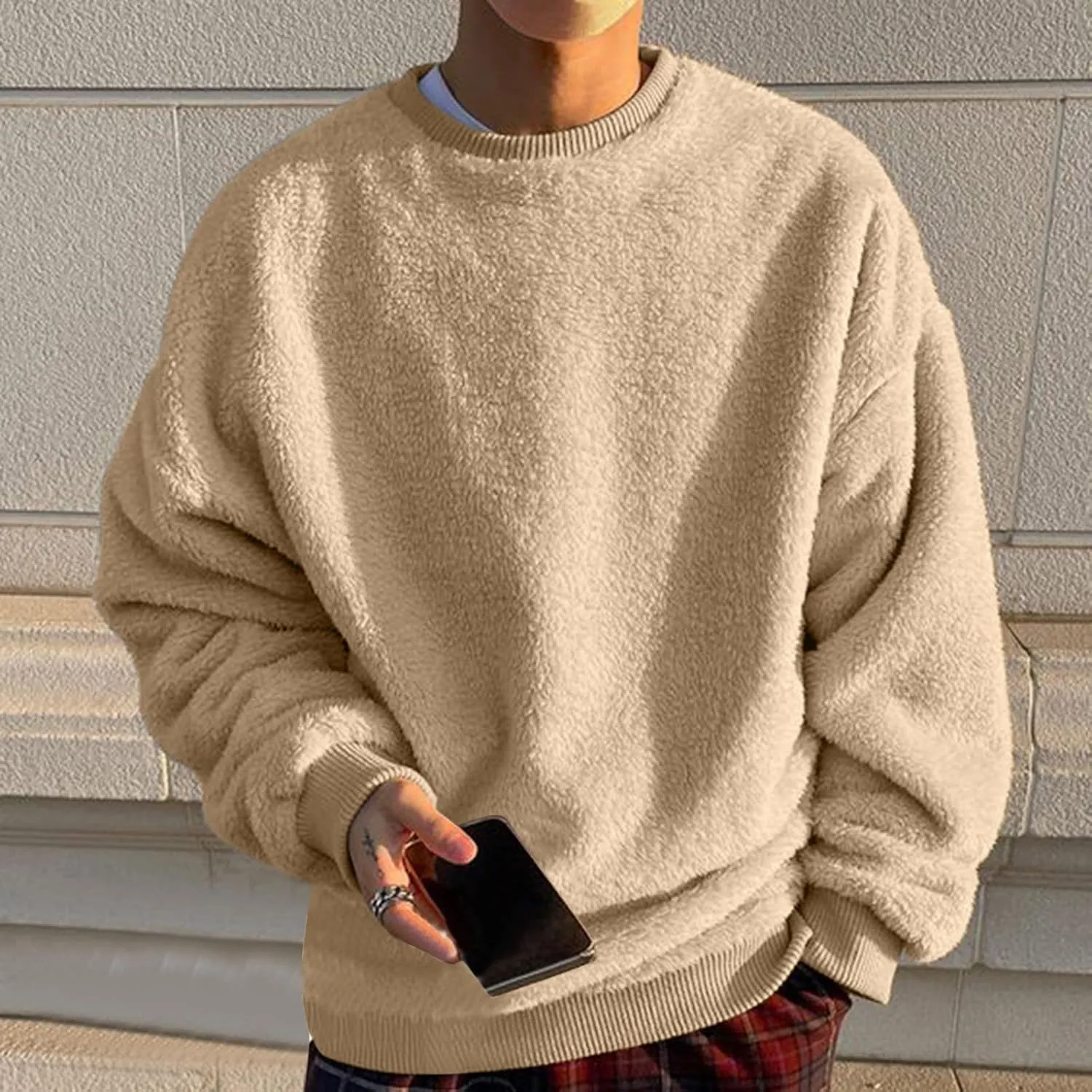 BIFUTON Sweaters for Men, Men's Crewneck Sweater Soft Casual Sweaters for Men Solid Color Classic Pullover Fleece Sweatshirts