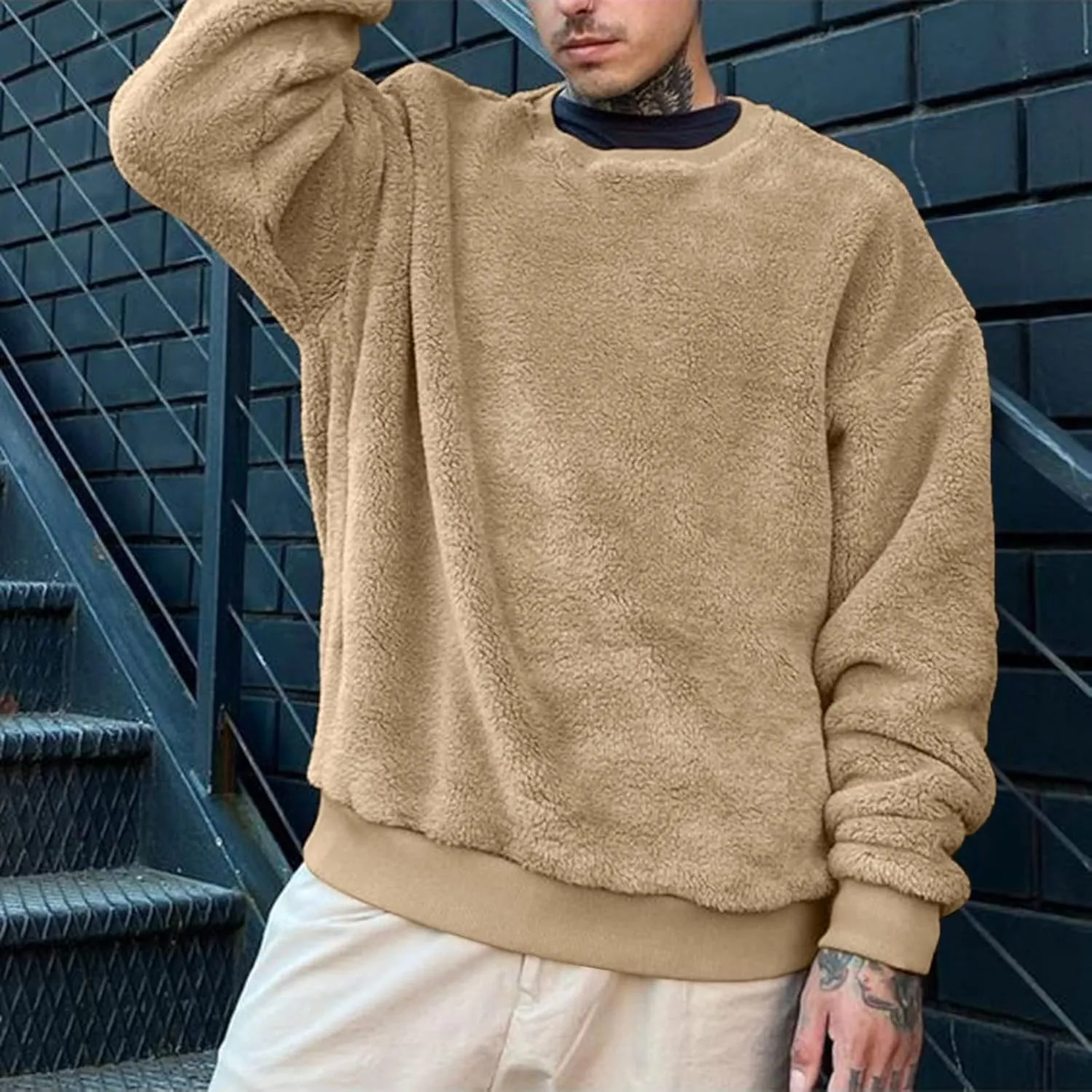 BIFUTON Sweaters for Men, Men's Crewneck Sweater Soft Casual Sweaters for Men Solid Color Classic Pullover Fleece Sweatshirts