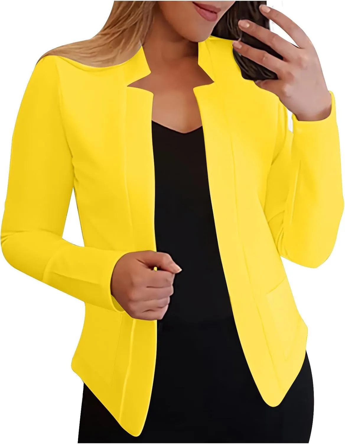 Binmer Women Lightweight Long Sleeve Crop Blazer Casual Open Front Business Suit Notched Collar Work Office Coat Plus Size