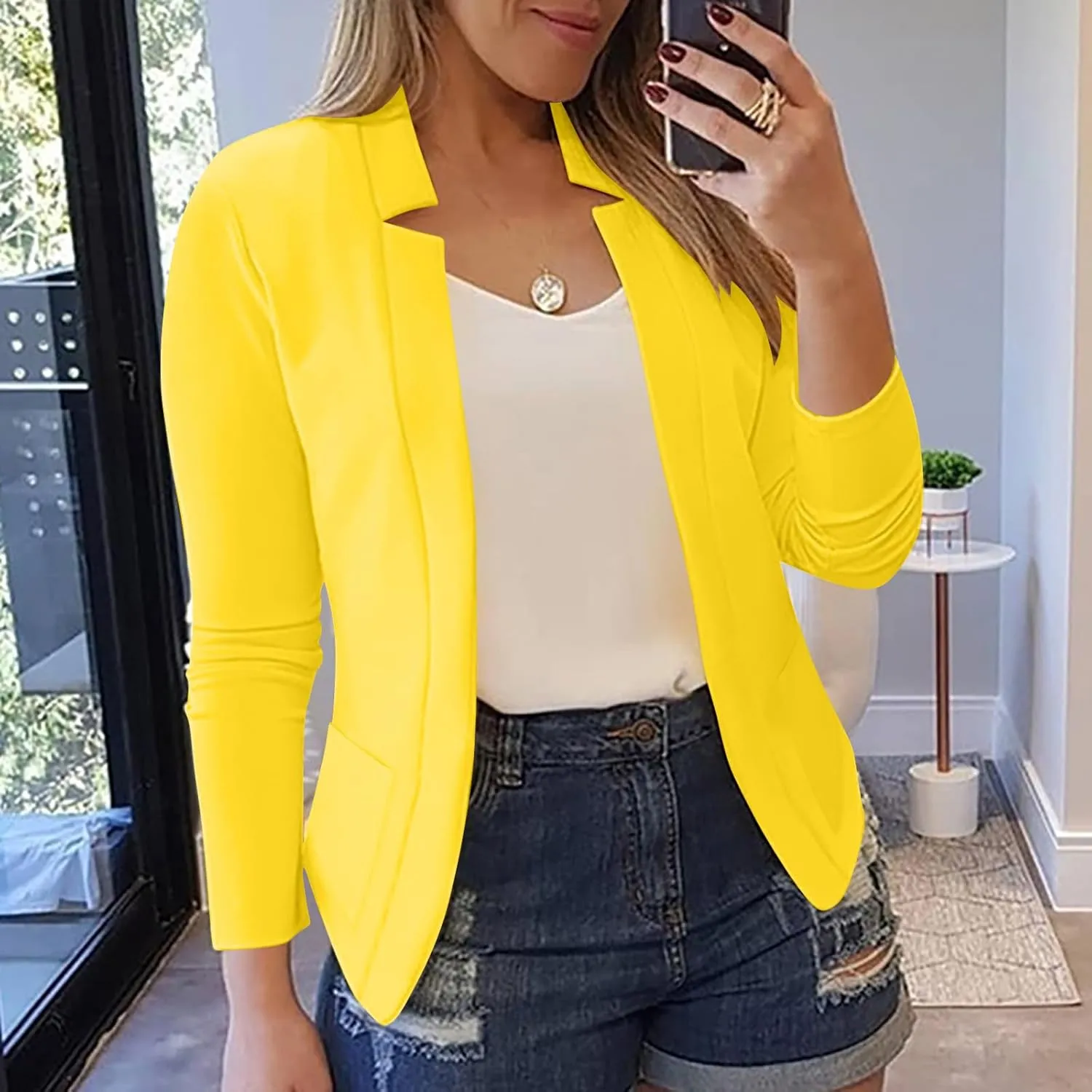 Binmer Women Lightweight Long Sleeve Crop Blazer Casual Open Front Business Suit Notched Collar Work Office Coat Plus Size