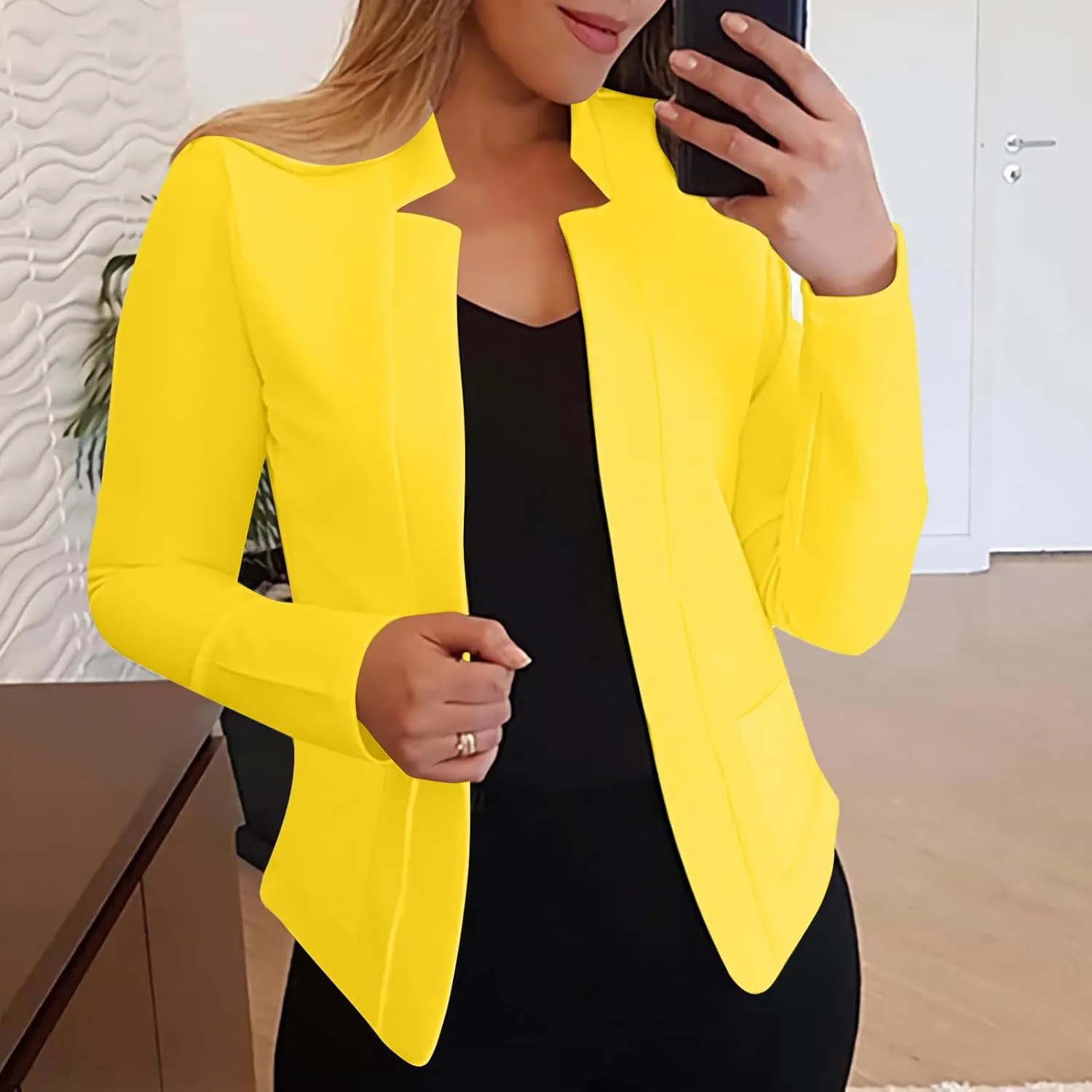 Binmer Women Lightweight Long Sleeve Crop Blazer Casual Open Front Business Suit Notched Collar Work Office Coat Plus Size