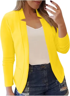Binmer Women Lightweight Long Sleeve Crop Blazer Casual Open Front Business Suit Notched Collar Work Office Coat Plus Size