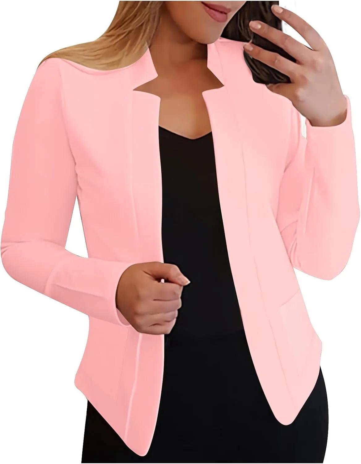 Binmer Women Lightweight Long Sleeve Crop Blazer Casual Open Front Business Suit Notched Collar Work Office Coat Plus Size