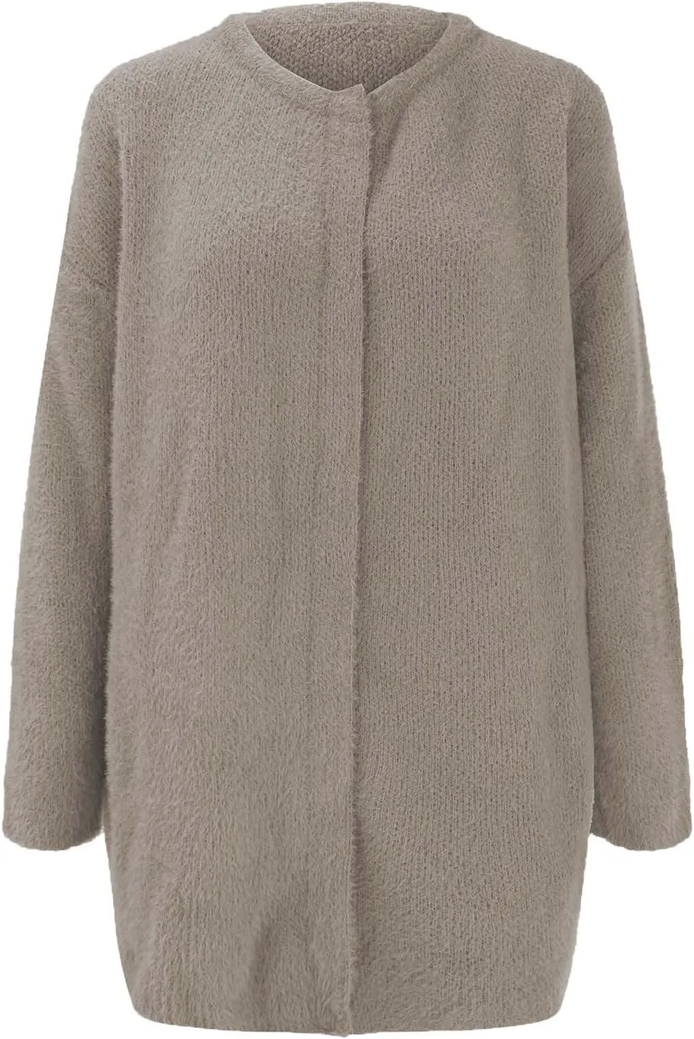 Black Trench Coat Women,Women's Wool Coat Slim Trench Long Coat Fall Winter Elegant Round Neck Straight Sweaters