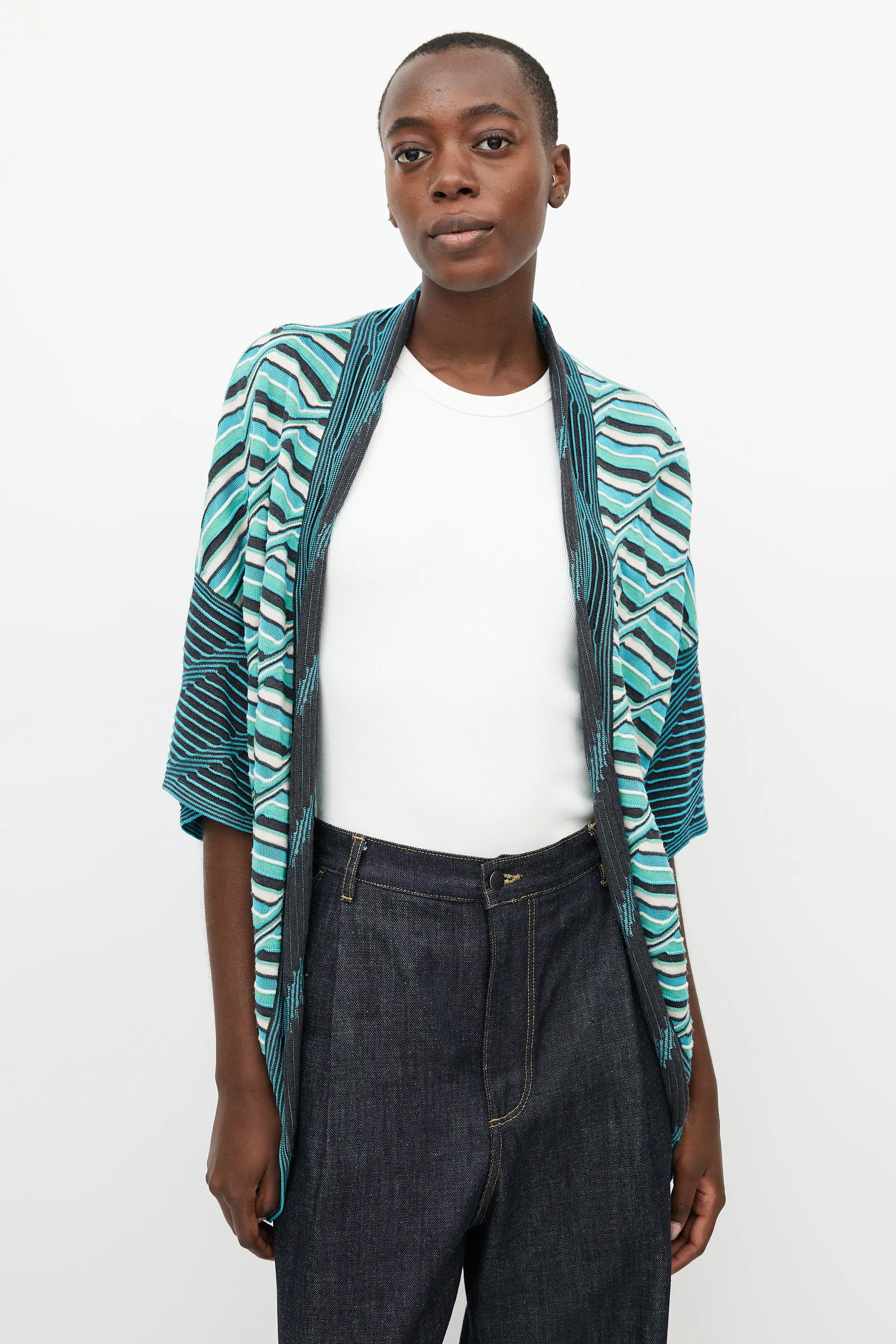 Blue & Green Knit Open Cardigan