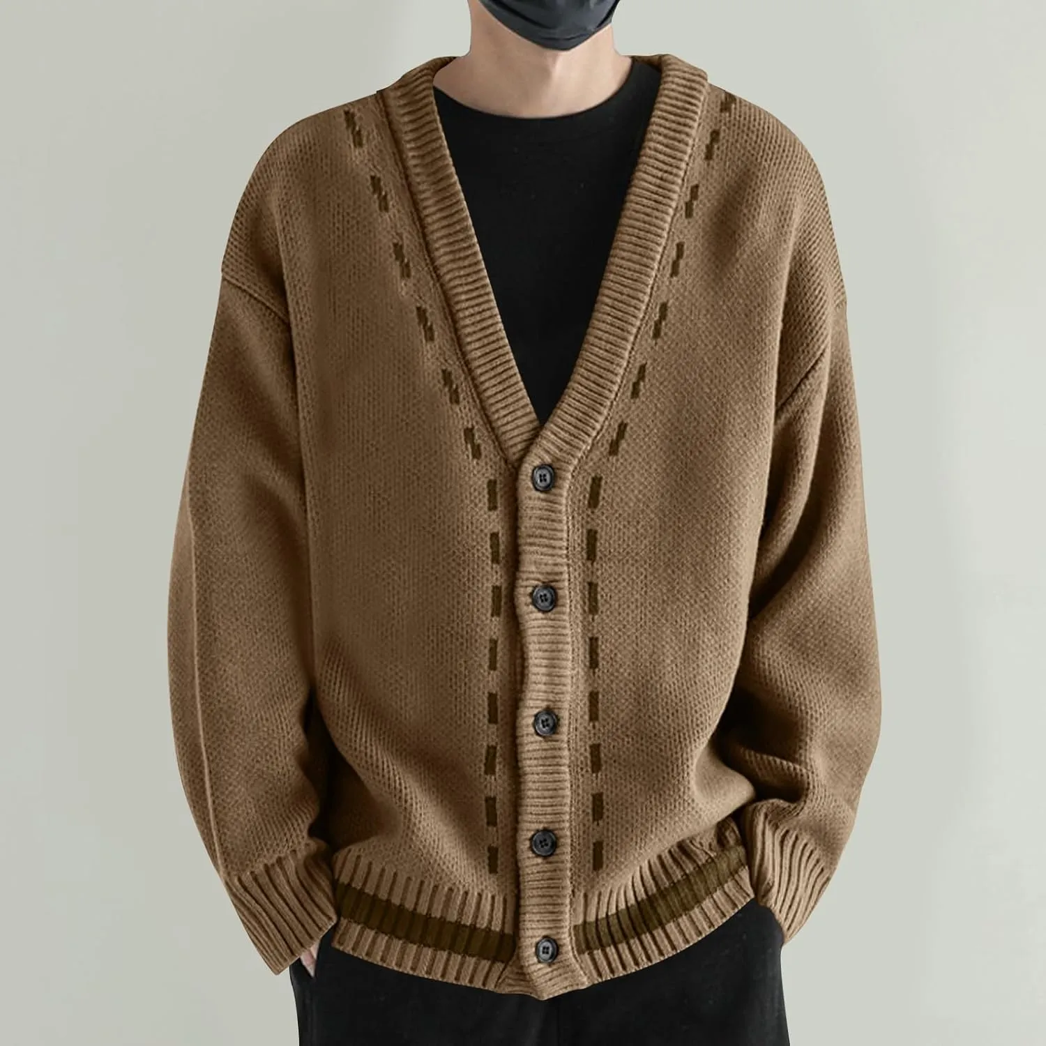 Button Down Cardigan Men V Neck Cable Knit Sweater Casual Knit Cardigan Plus Size Solid Color Sweater Winter Sweaters