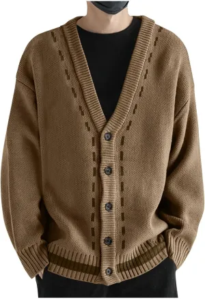 Button Down Cardigan Men V Neck Cable Knit Sweater Casual Knit Cardigan Plus Size Solid Color Sweater Winter Sweaters