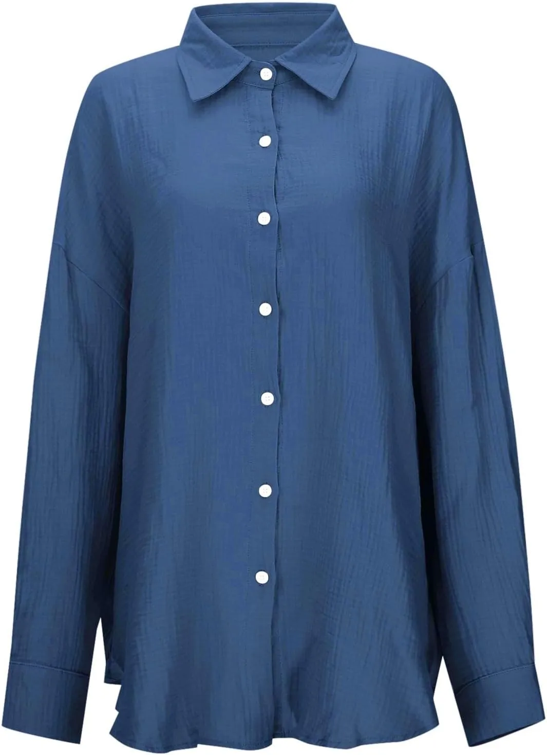 Button Down Sun Shirts for Women Long Sleeve Oversized Cardigan Blouse Boyfriend Collared Beach Cover Up with Pockets
