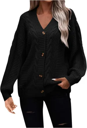 Cable Knit Sweaters for Women 2023 Long Sleeve Button Down Open Front Cardigans Slouchy Loose Casual Fall Clothes