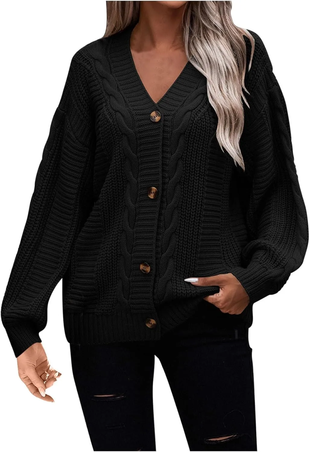 Cable Knit Sweaters for Women 2023 Long Sleeve Button Down Open Front Cardigans Slouchy Loose Casual Fall Clothes