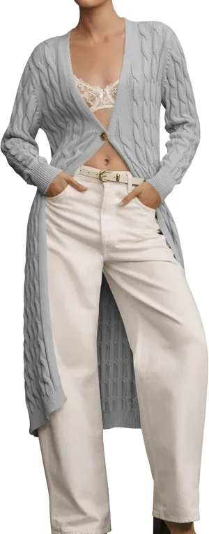 Cakulo Womens Cable Knit Long Cardigan Sweaters Open Front Fall Duster Cardigans 2024 Trendy Sweater Coat Gray L