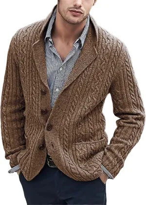 Cardigan Sweater for Men Lapel Button Down Coat Loose Casual Sweaters Long Sleeve Business Tops Vintage Coat Trendy
