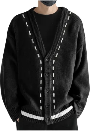 Cardigan Sweaters for Men Vintage Open Front Sweater Button Down Knit Cardigan Plus Size V Neck Sweaters