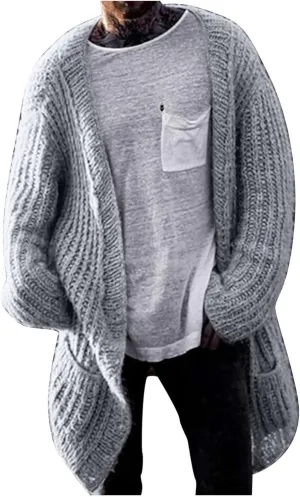 Cardigan Sweaters for Men,Fashion Solid Chunky Knit Wool Blends Button Down Knitted Cardigans Sweater Fall Winter Coat