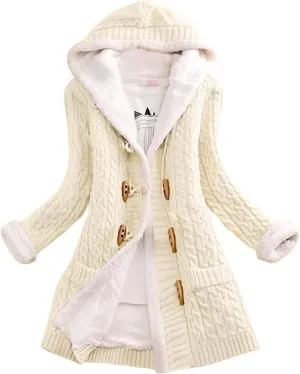 Cardigan Sweaters for Women Hooded Fleece Lined Button Down Front Jackets Winter Coat with Pockets