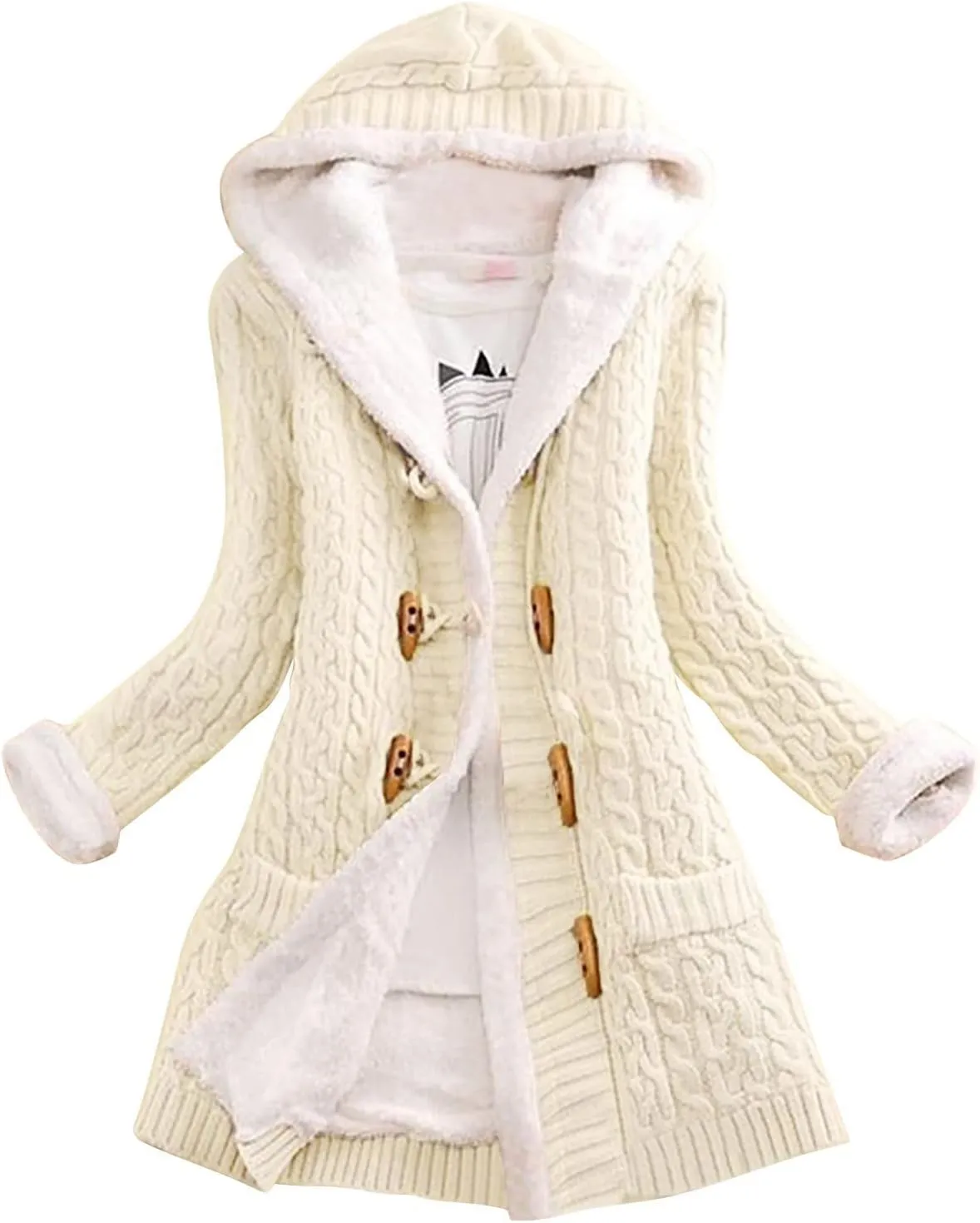 Cardigan Sweaters for Women Hooded Fleece Lined Button Down Front Jackets Winter Coat with Pockets