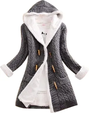 Cardigan Sweaters for Women Hooded Fleece Lined Button Down Front Jackets Winter Coat with Pockets
