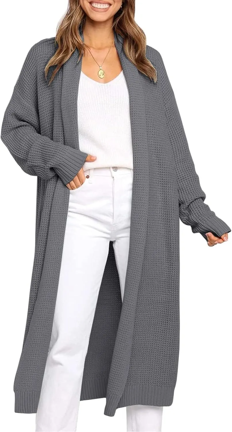 Cardigan Sweaters for Women Open Front Knit Cardigan Long Sleeve Solid Color Sweater Autumn Casual Coat