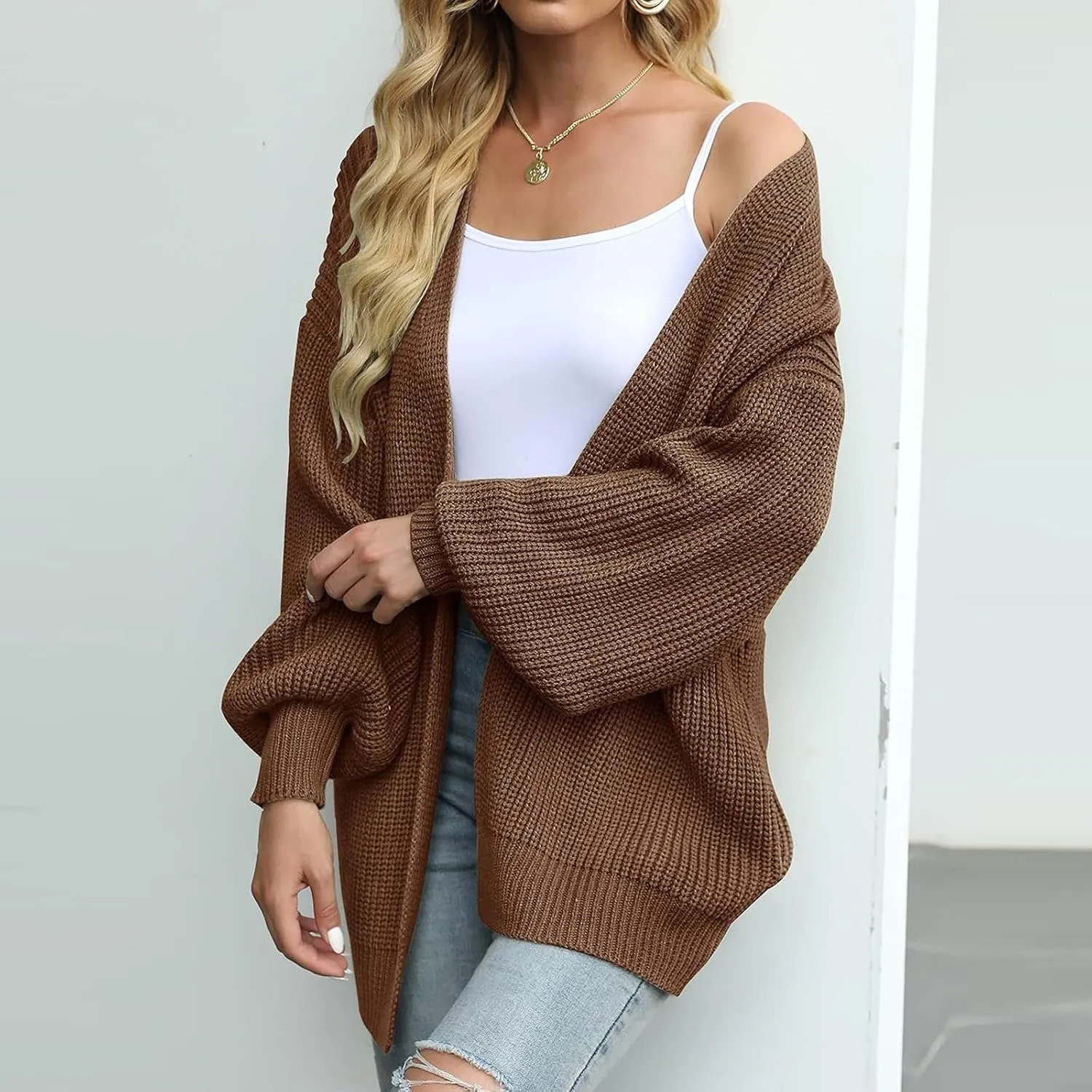 Cardigan Sweaters for Women Open Front Long Sleeve Coat Knit Cropped Sweaters Solid Color Fashion Outwear Cardigan