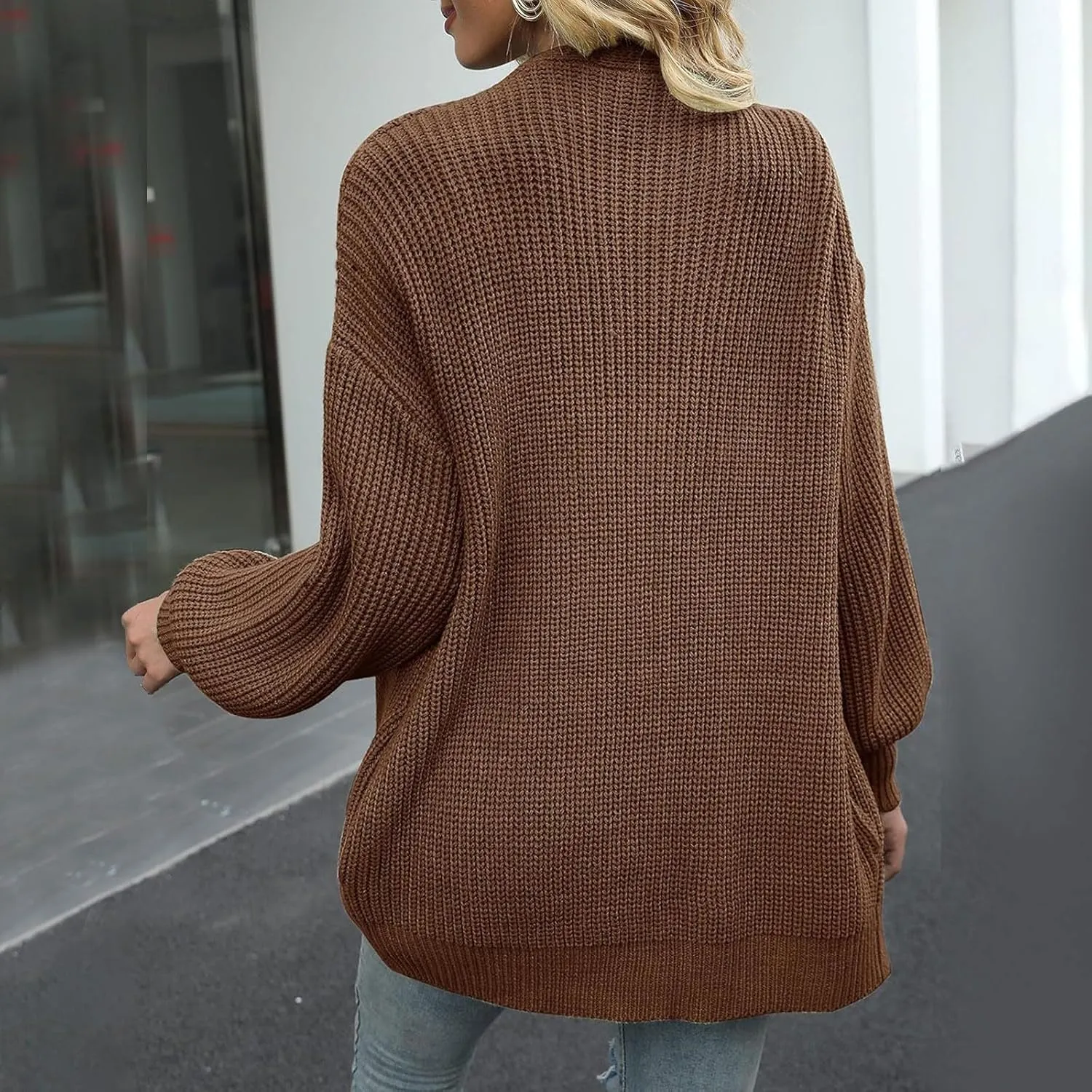 Cardigan Sweaters for Women Open Front Long Sleeve Coat Knit Cropped Sweaters Solid Color Fashion Outwear Cardigan