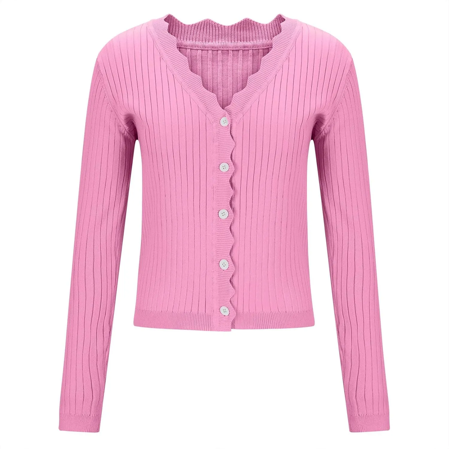 Cardigans for Women Trendy Cropped Solid Open Front Coat Fall Sweaters Vintage Womens Long Sleeve Tops Button Down