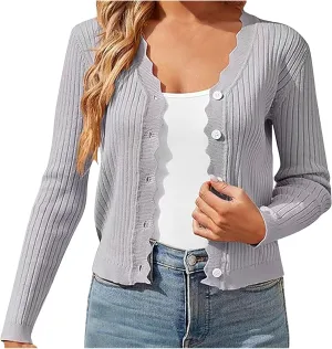 Cardigans for Women Trendy Cropped Solid Open Front Coat Fall Sweaters Vintage Womens Long Sleeve Tops Button Down