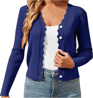 Cardigans for Women Trendy Cropped Solid Open Front Coat Fall Sweaters Vintage Womens Long Sleeve Tops Button Down