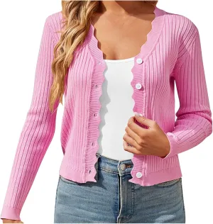 Cardigans for Women Trendy Cropped Solid Open Front Coat Fall Sweaters Vintage Womens Long Sleeve Tops Button Down