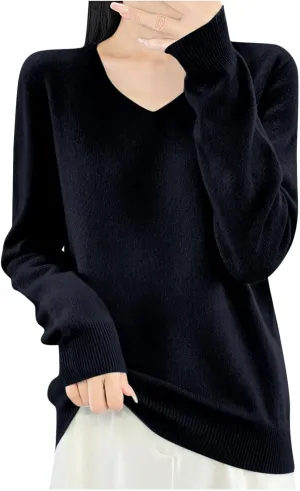 Cashmere Sweaters for Womens Long Sleeve V Neck Loose Pullover Tops Soft Warm Cozy Lightweight Knit Sweater