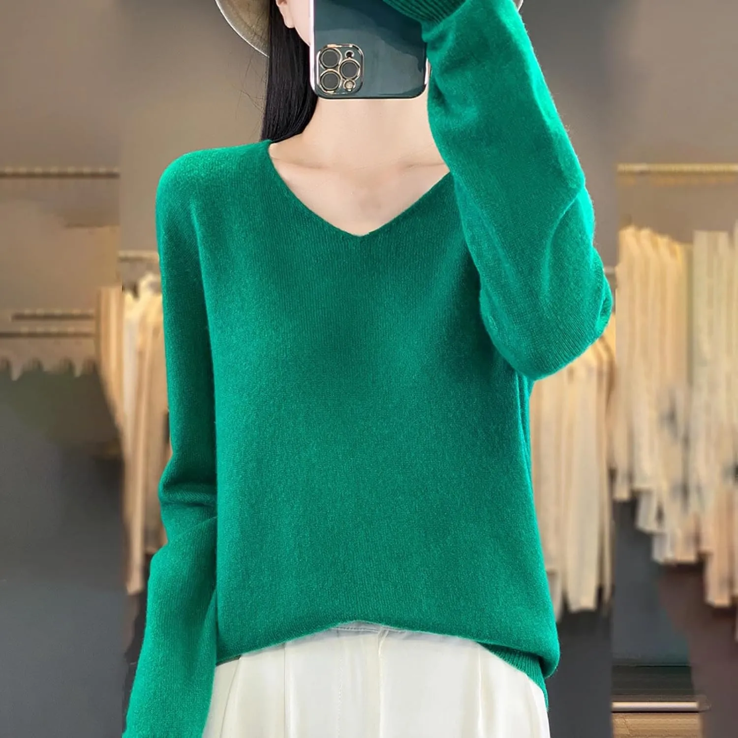 Cashmere Sweaters for Womens Long Sleeve V Neck Loose Pullover Tops Soft Warm Cozy Lightweight Knit Sweater