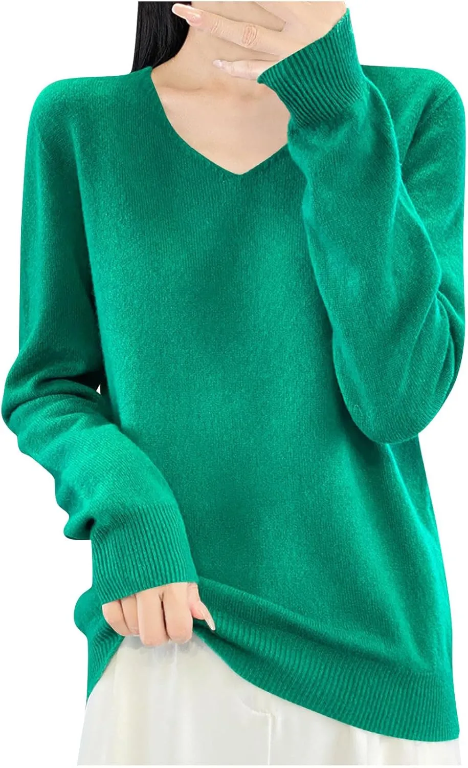 Cashmere Sweaters for Womens Long Sleeve V Neck Loose Pullover Tops Soft Warm Cozy Lightweight Knit Sweater